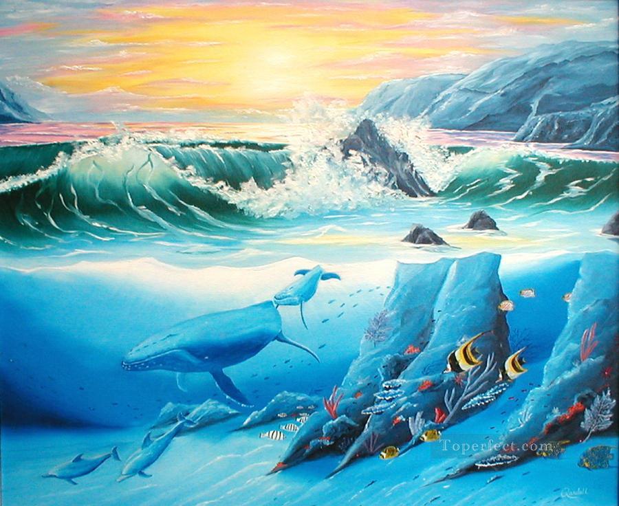 クジラとイルカの友達 ランダル・ブリュワー油絵